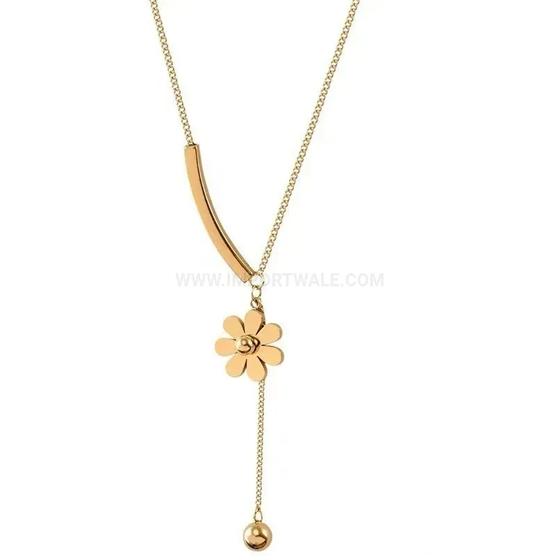 Stylish Curved Daisy Charm Stainless Steel Clavicle Chain Necklace