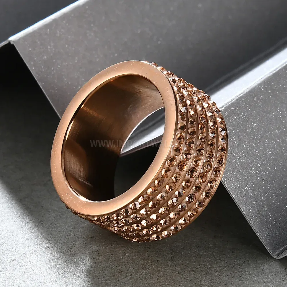 Five Row Crystal Pave Stainless Steel Band Ring