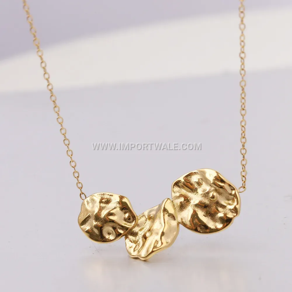 Textured Irregular Leaf Petal Titanium Steel Pendant Necklace