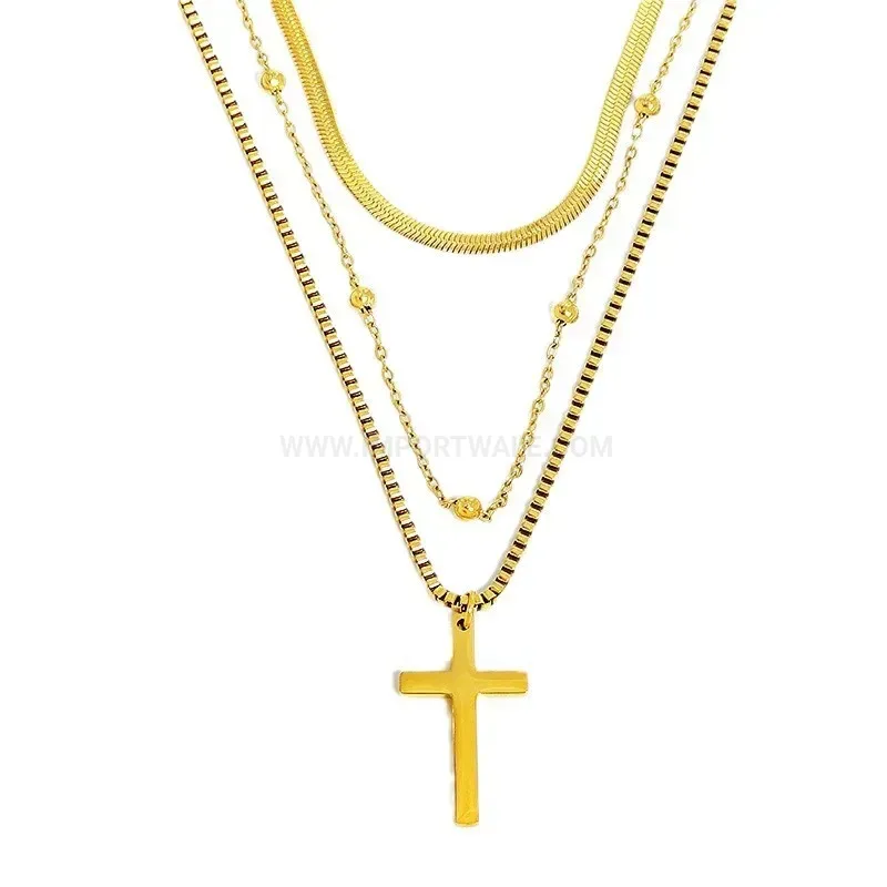 Designer Multi Layer Titanium Steel Cross Pendant Chain Necklace