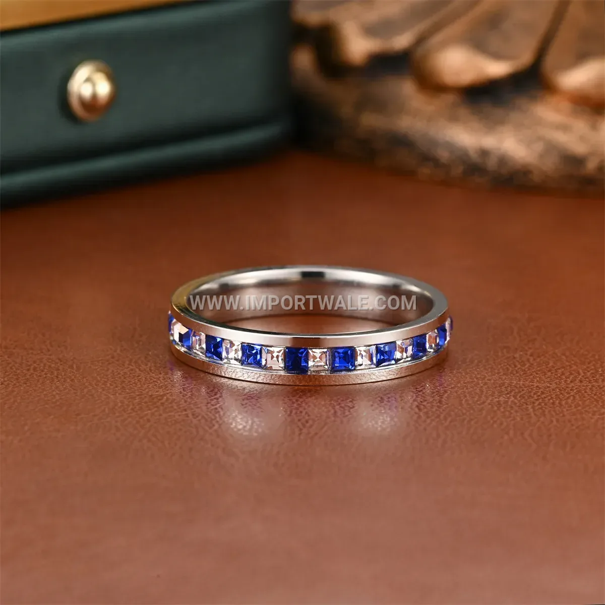 Blue and White Cubic Zirconia Stainless Steel Ring