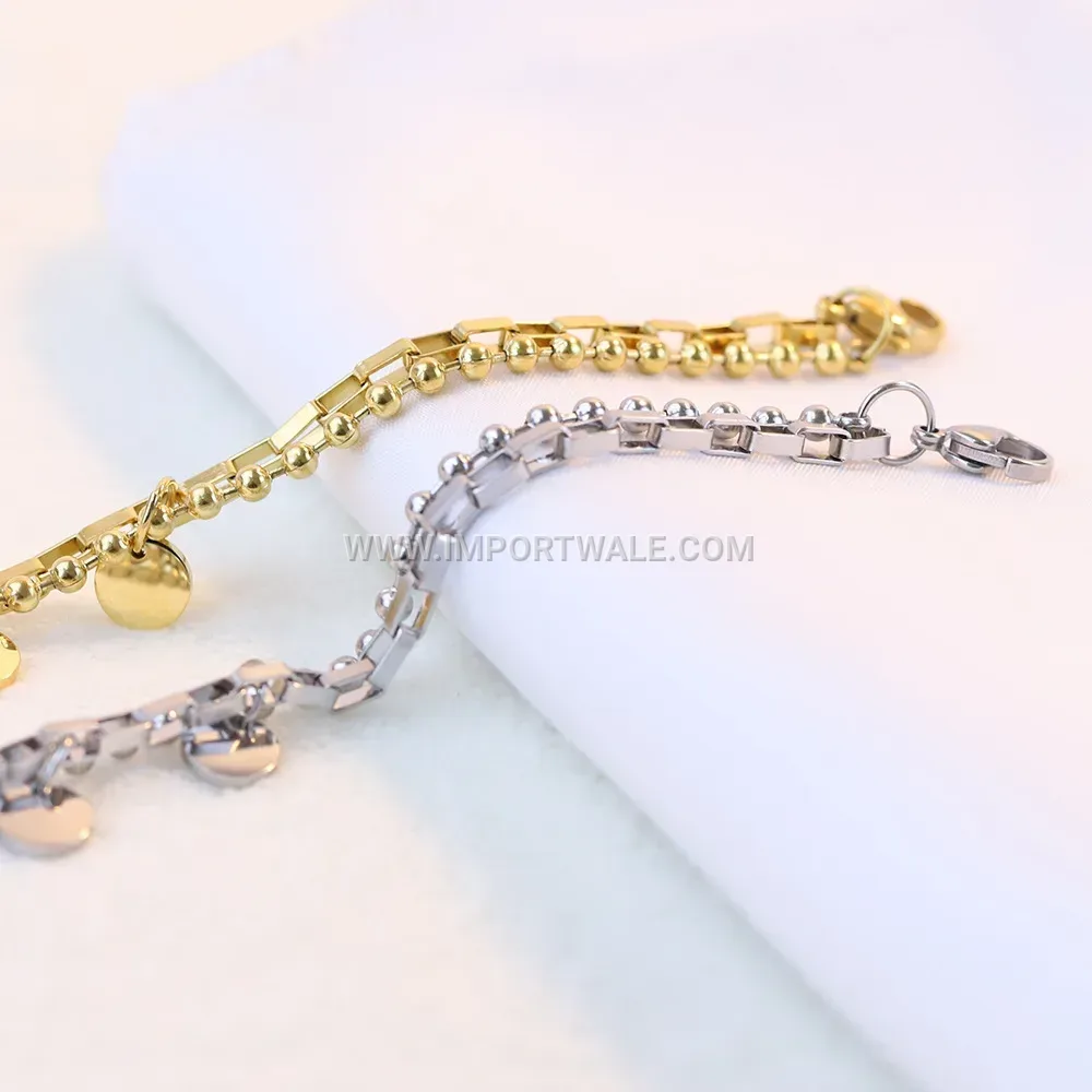 Double Layer Stainless Steel Heart Charm Chain Bracelet