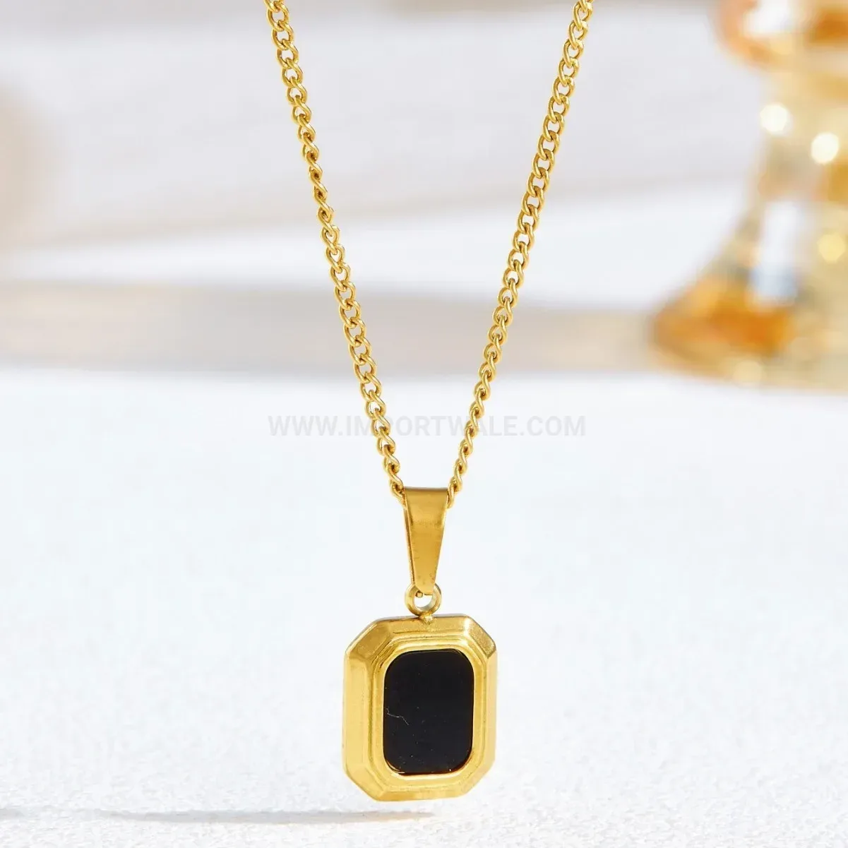 Minimalist Stainless Steel Black Square Pendant Necklace