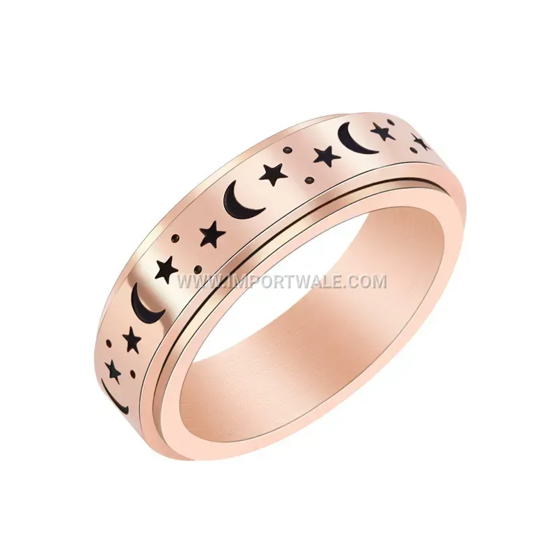 Spinning Stainless Steel Celestial Moon and Star Band Ring
