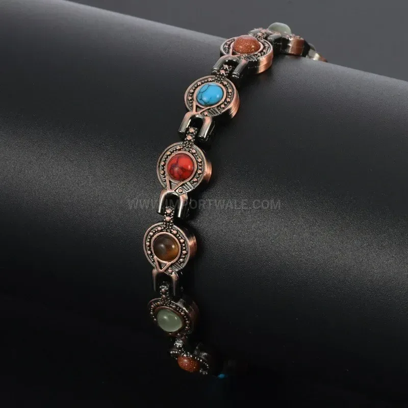 Vintage Red Copper Turquoise Bio Magnetic Energy Bracelet