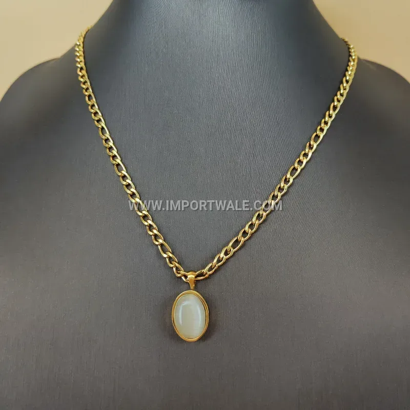 Gold Plated Stainless Steel Crystal Zircon Pendant Necklace