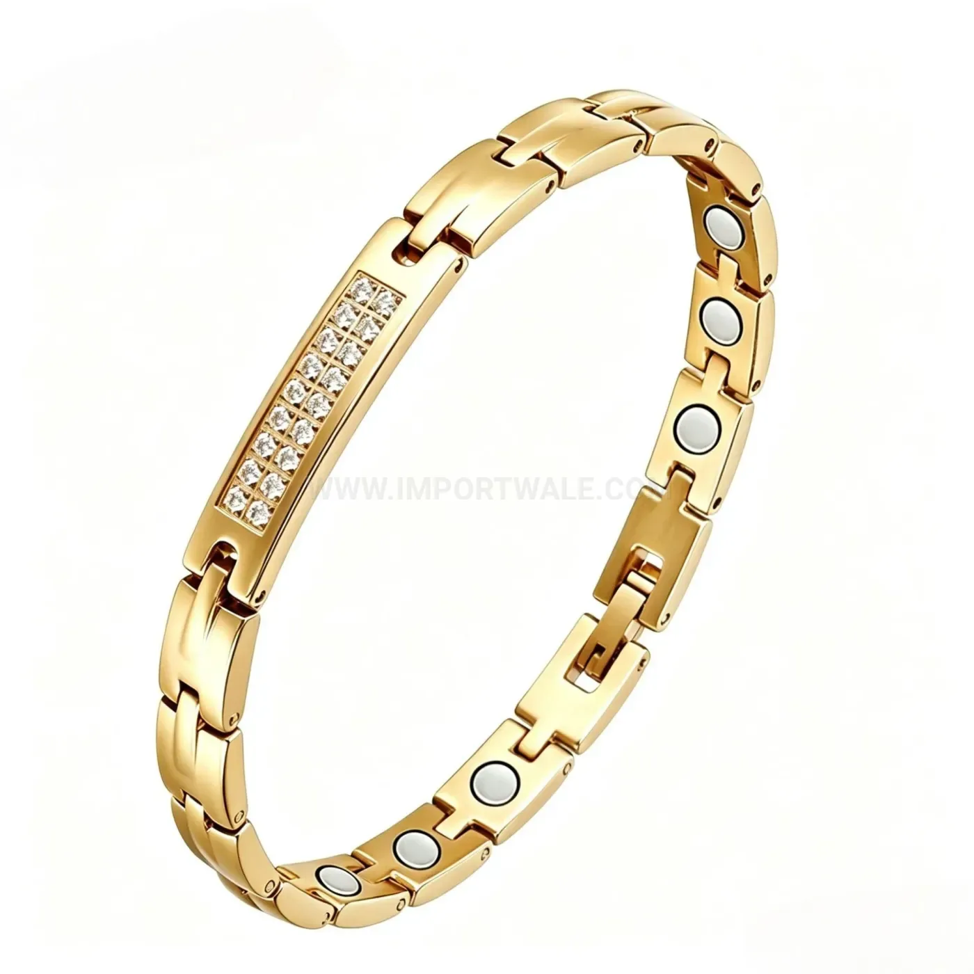 Modern Rose Gold Titanium Steel Crystal Magnetic Bio Bracelet