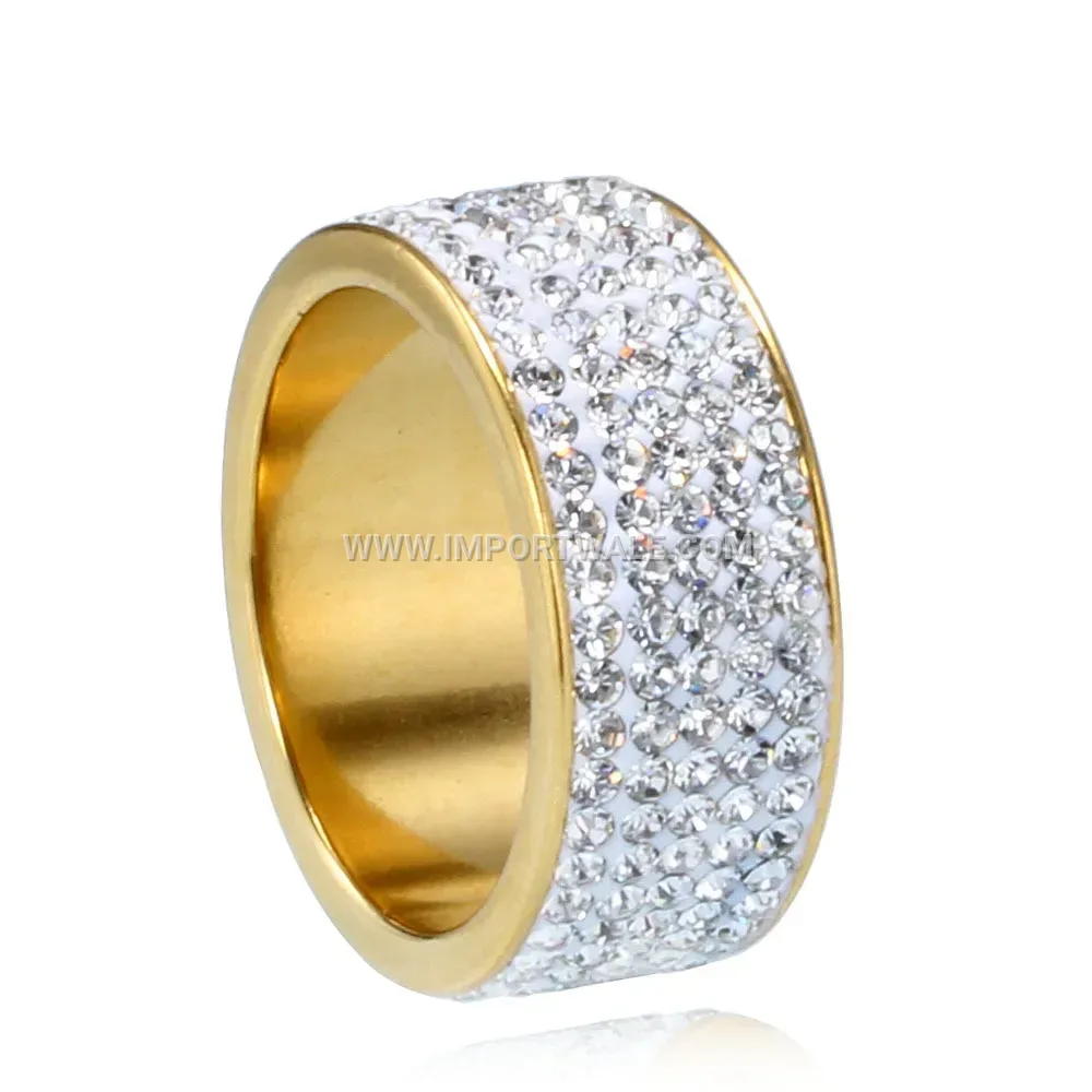Five Row Rhinestone Inlaid Stainless Steel Statement Ring