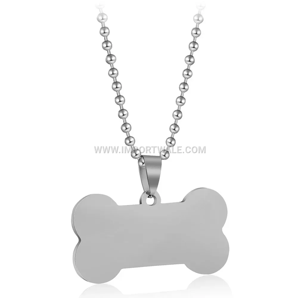 Polished Stainless Steel Dog Tag Style Pendant Necklace
