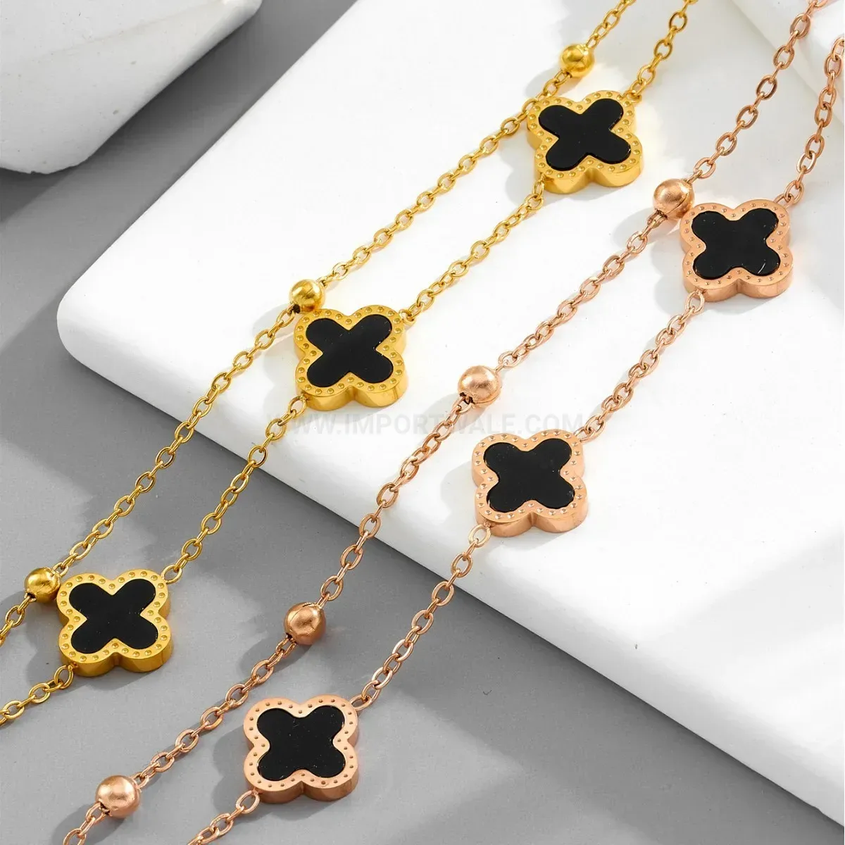 Premium Double Layer Four Leaf Clover Titanium Steel Bracelet