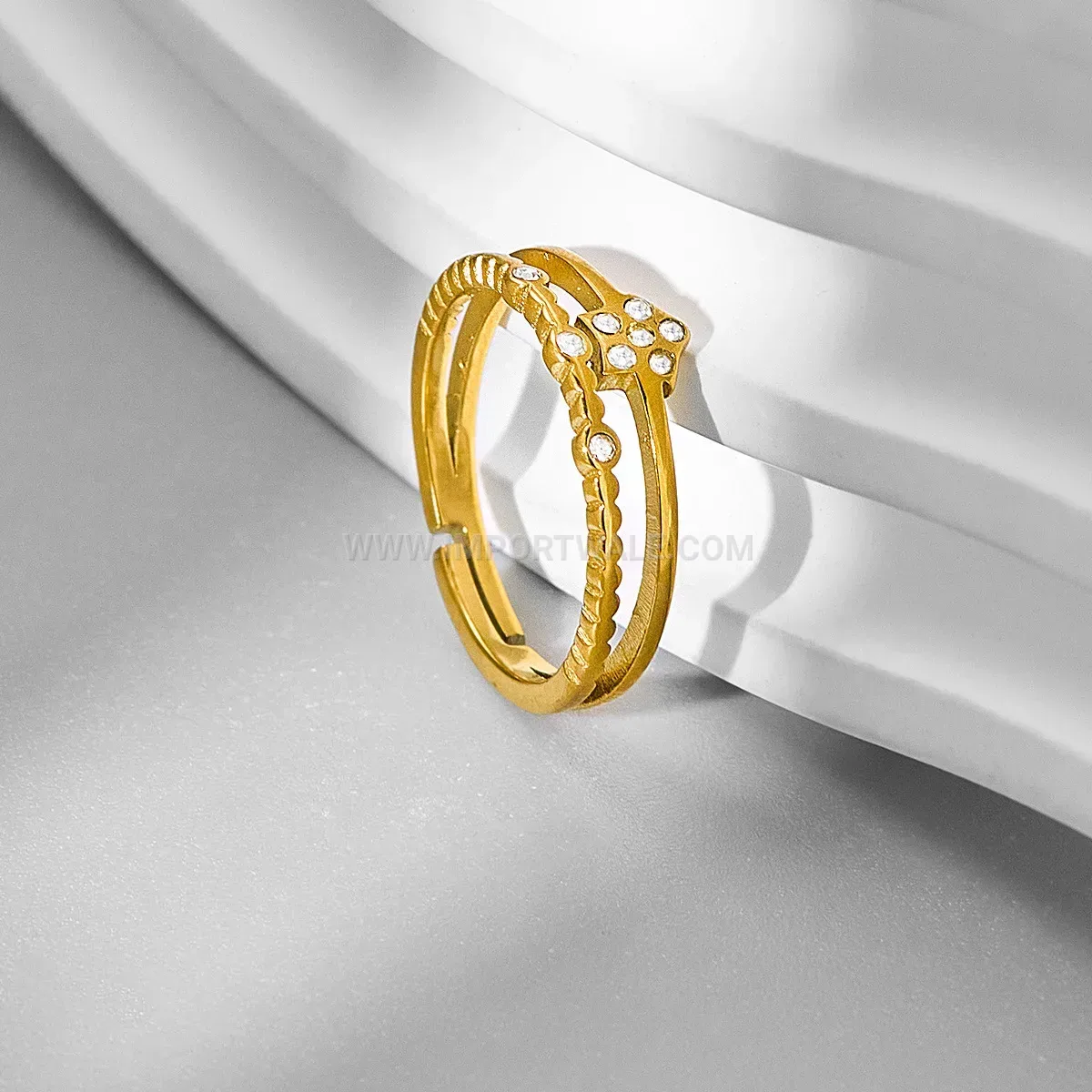 Layered Floral Stacking Stainless Steel Adjustable Ring