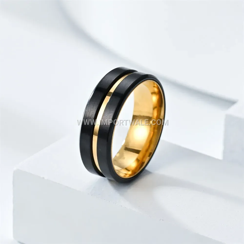 Two-Tone Stainless Steel Men's Ring with Gold Accent