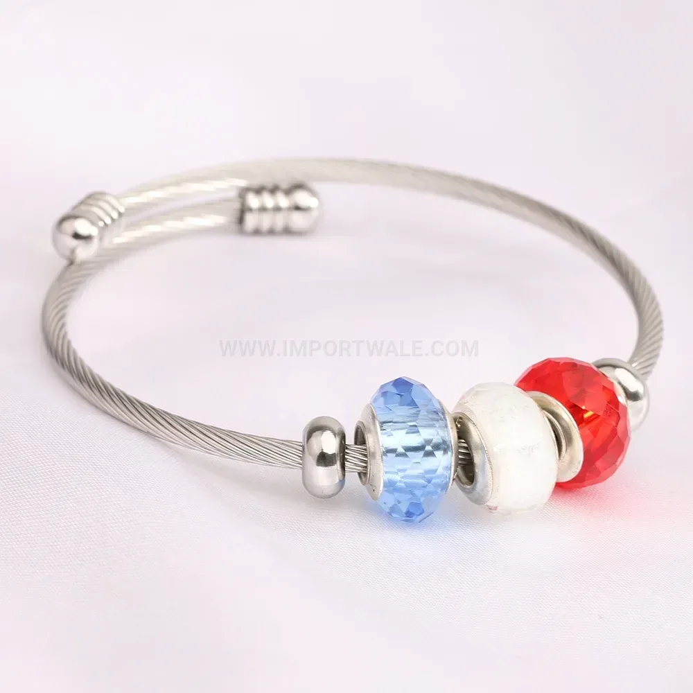Premium Three-Tone Stainless Steel Wire Cable Bangle Bracelet