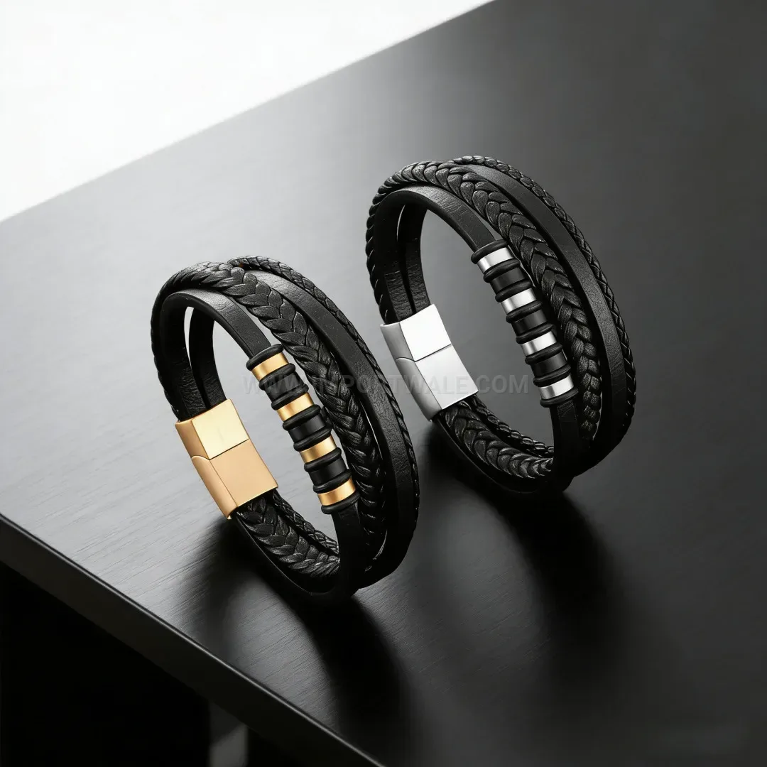 Premium Braided Leather Multi Strand Bracelet with Magnetic Alloy Clasp