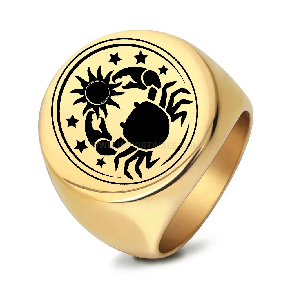 Designer Celestial Engraved Stainless Steel Vintage Signet Ring