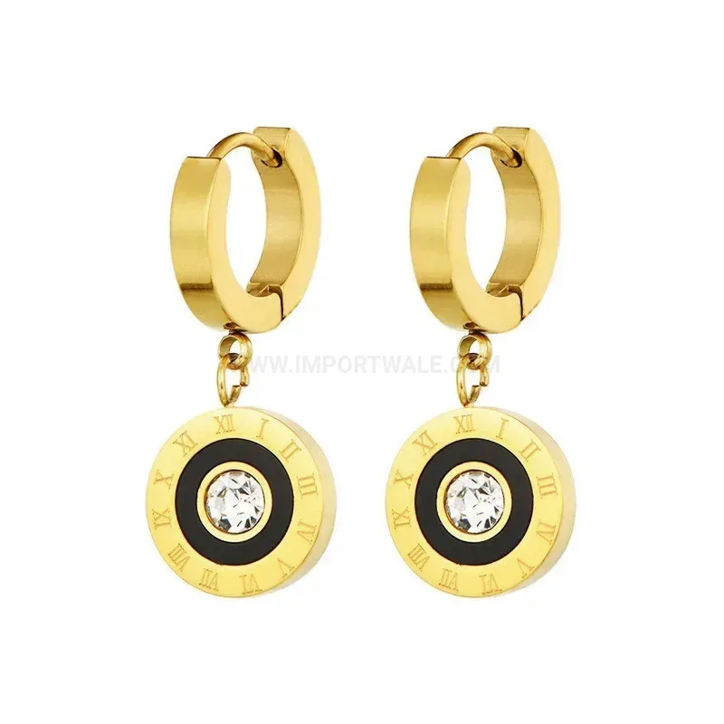 Roman Numeral Titanium Steel Hoop Earrings