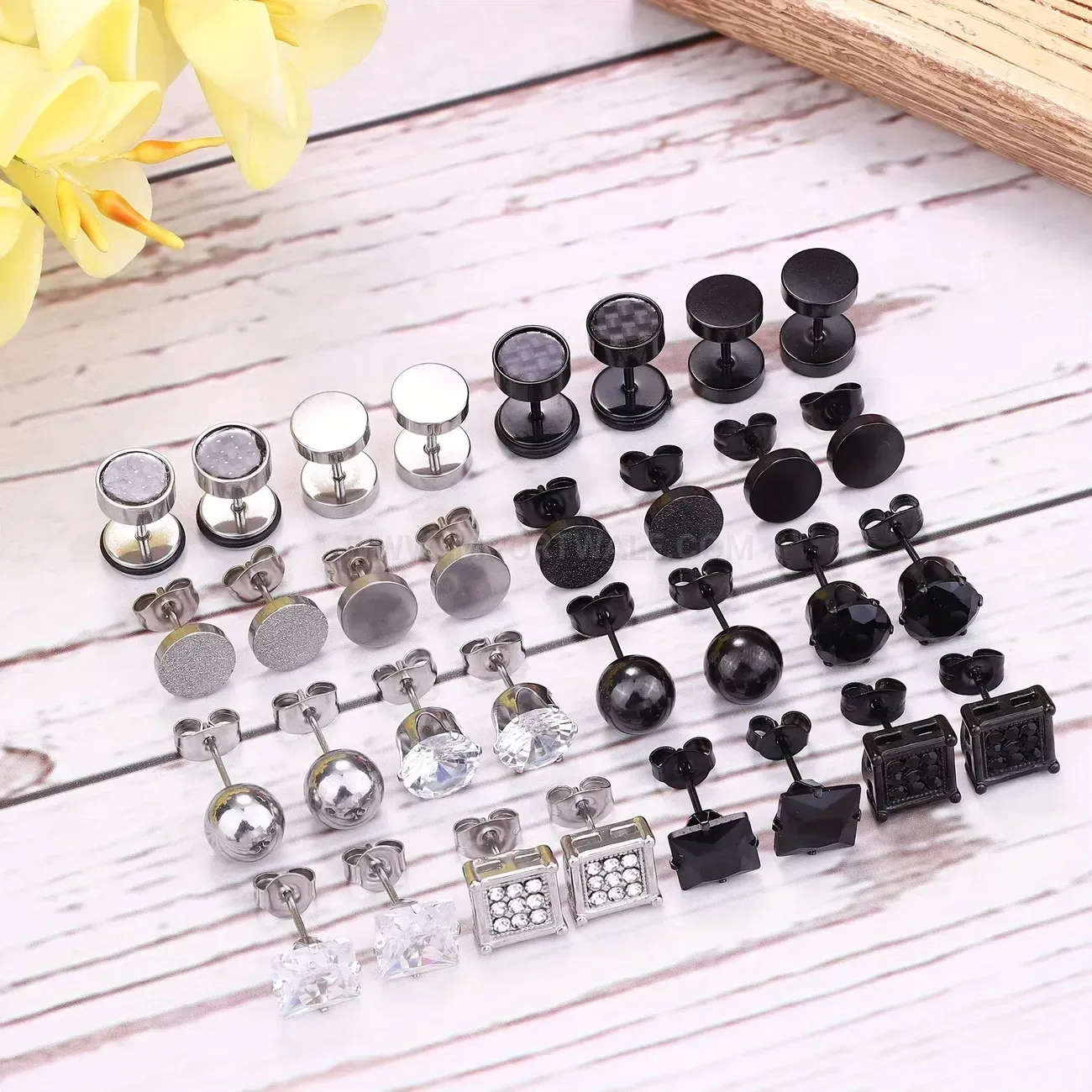 Modern Stainless Steel Multi Style Dual Tone Piercing Stud Set