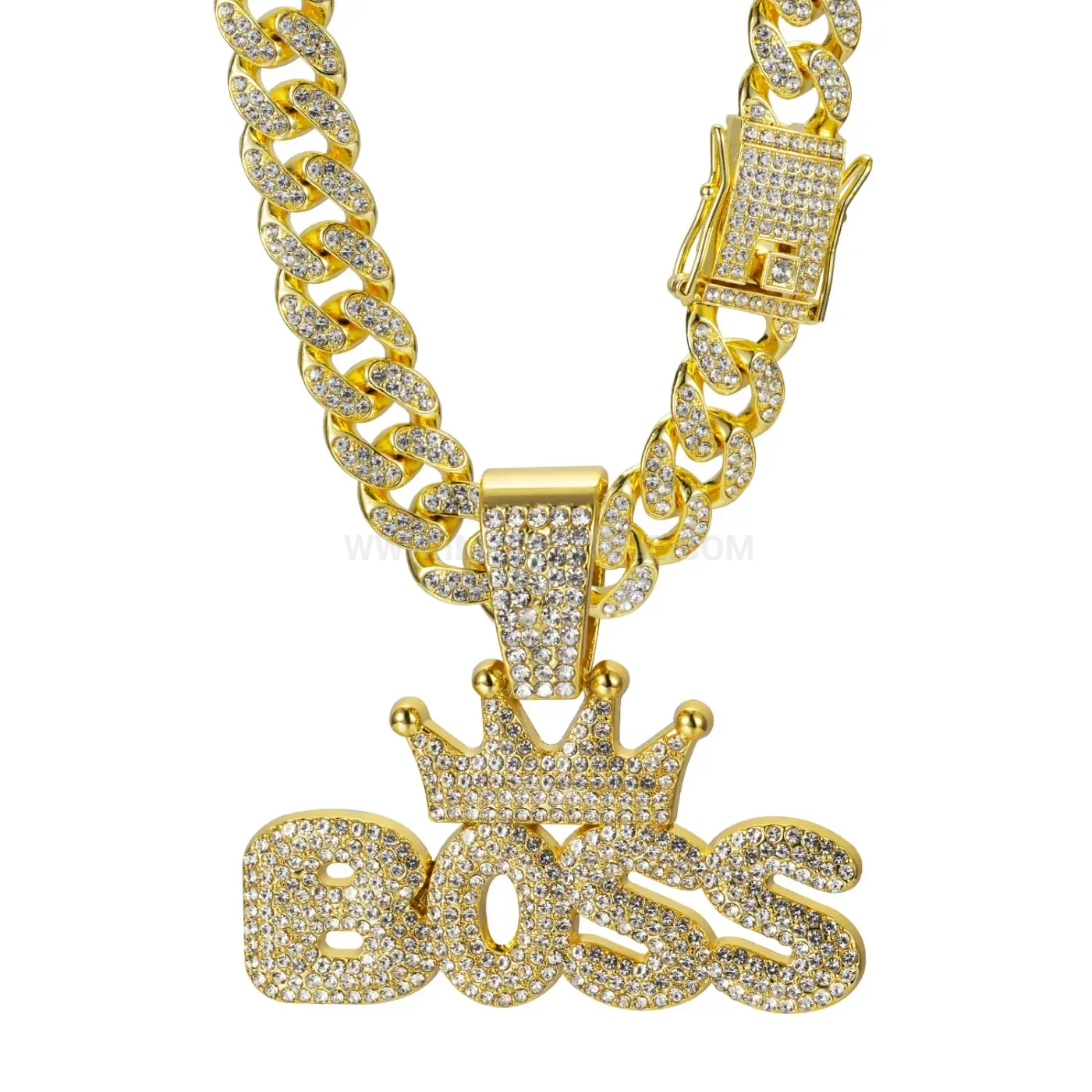 Rhinestone Crown Boss Alloy Hip Hop Pendant Necklace