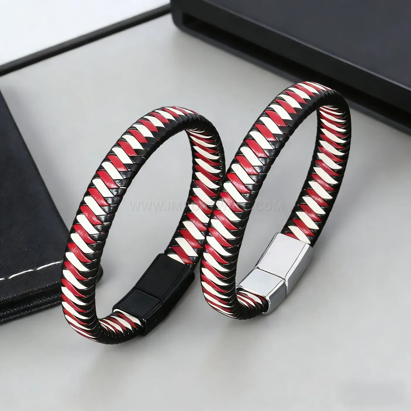 Chic Striped Braided Leather Magnetic Clasp British Style Bracelet