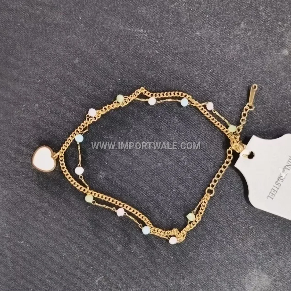 Gold Stainless Steel Heart Charm Chain Anklet