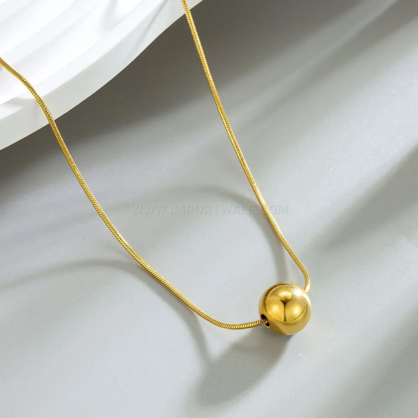 Bold Gold Tone Titanium Steel Sphere Pendant Clavicle Necklace