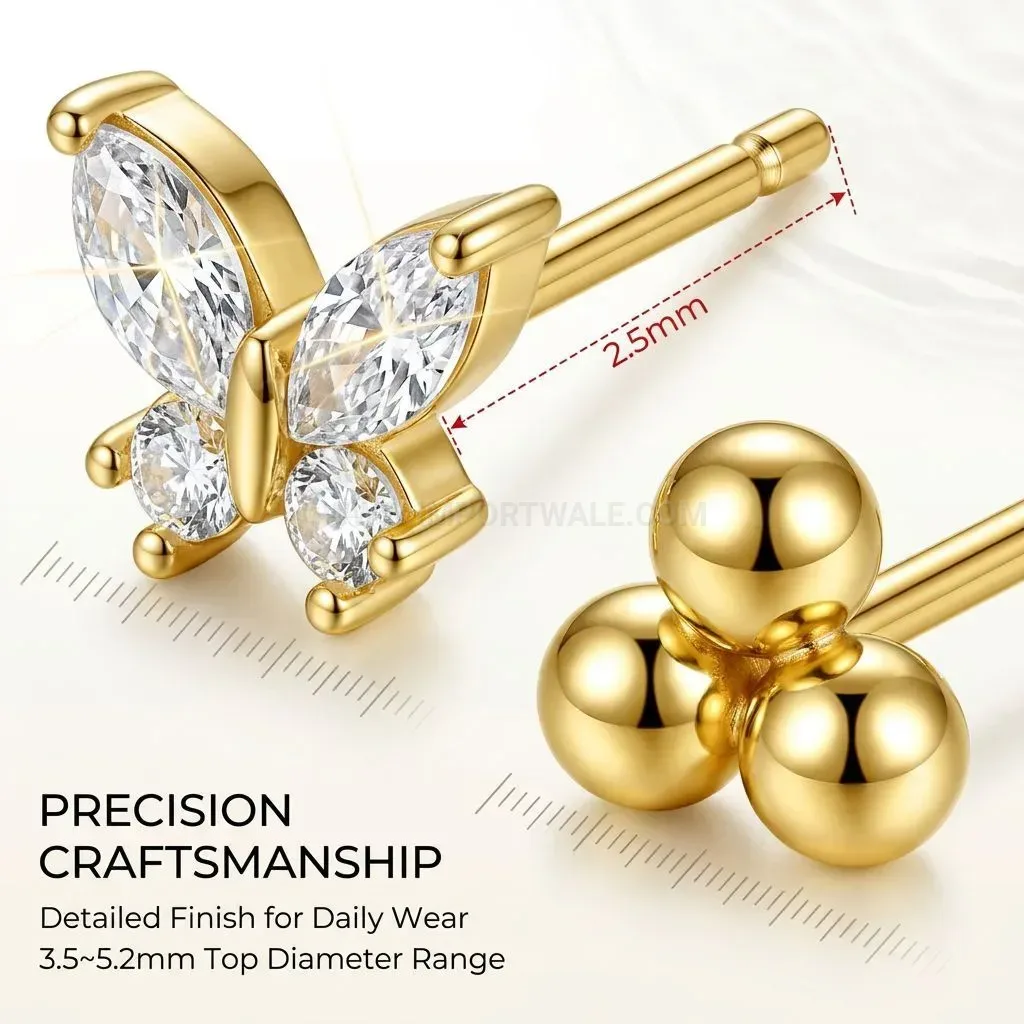 Premium Stainless Steel Zircon Star and Butterfly Piercing Studs