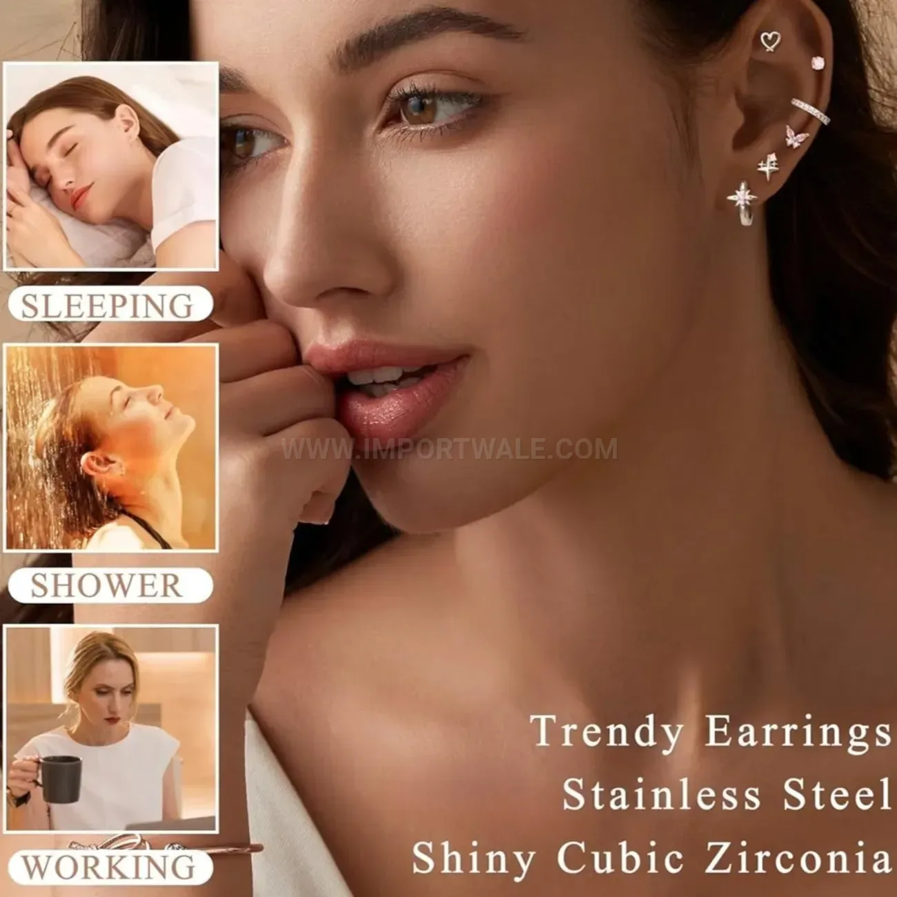 Trendy Stainless Steel Flat Back Stud and Hoop Piercing Earring Set