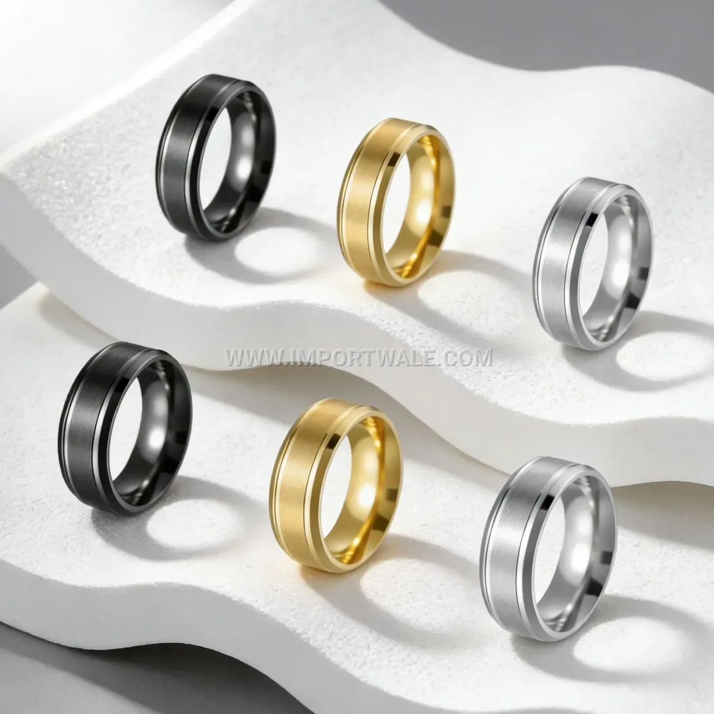Beveled Grooved Black Stainless Steel Two-Tone Ring