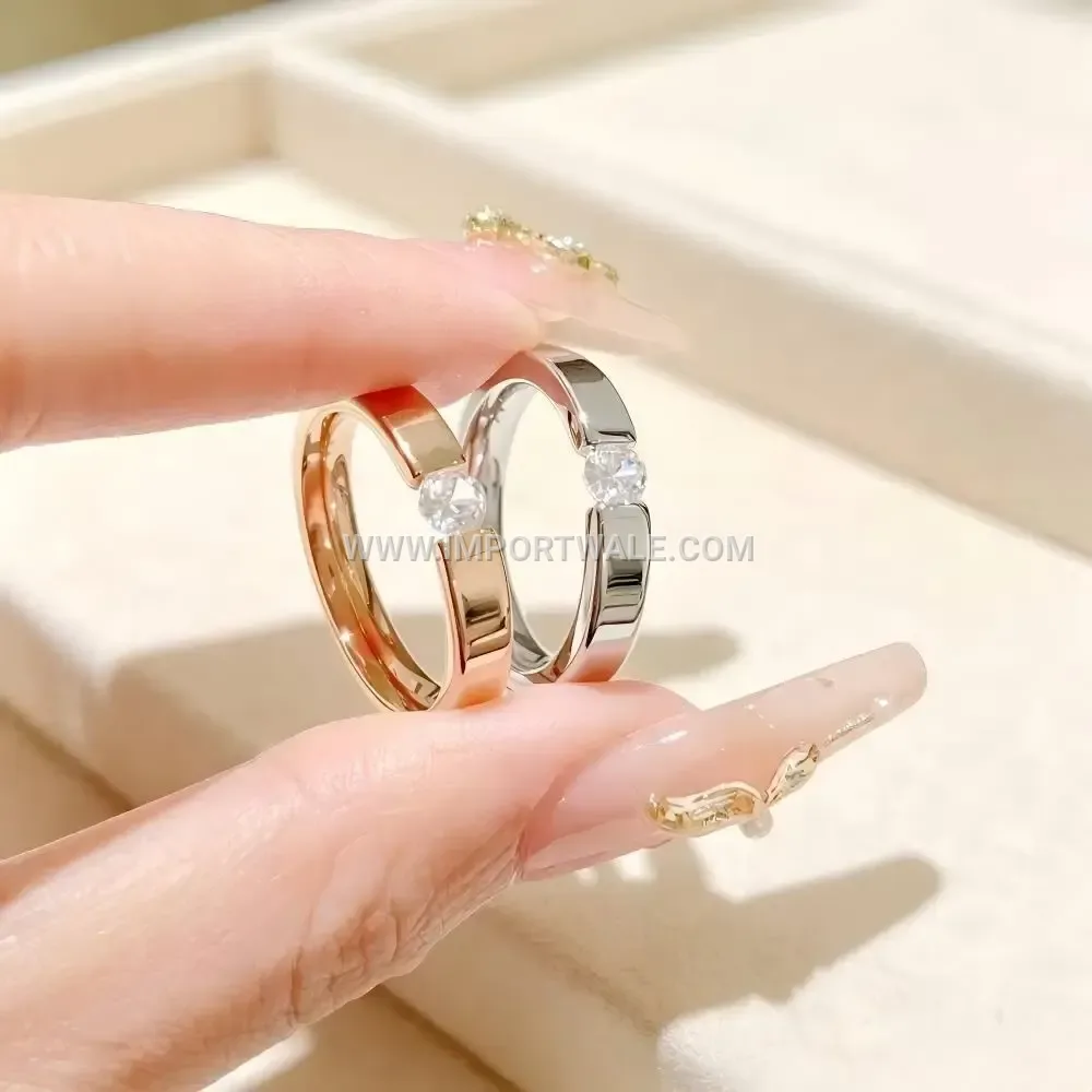 Micro Pave Zircon Inlaid Stainless Steel Band Ring