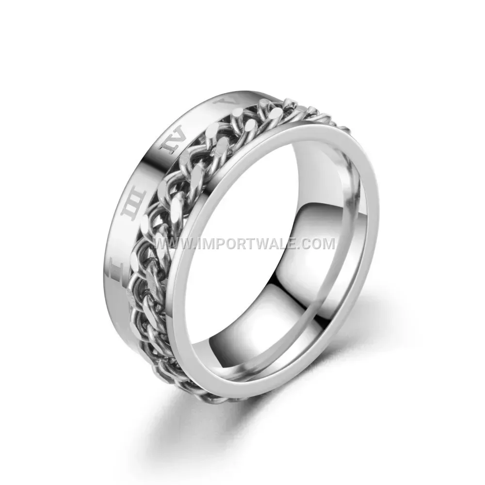 Stainless Steel Rotatable Roman Numeral Chain Spinner Ring