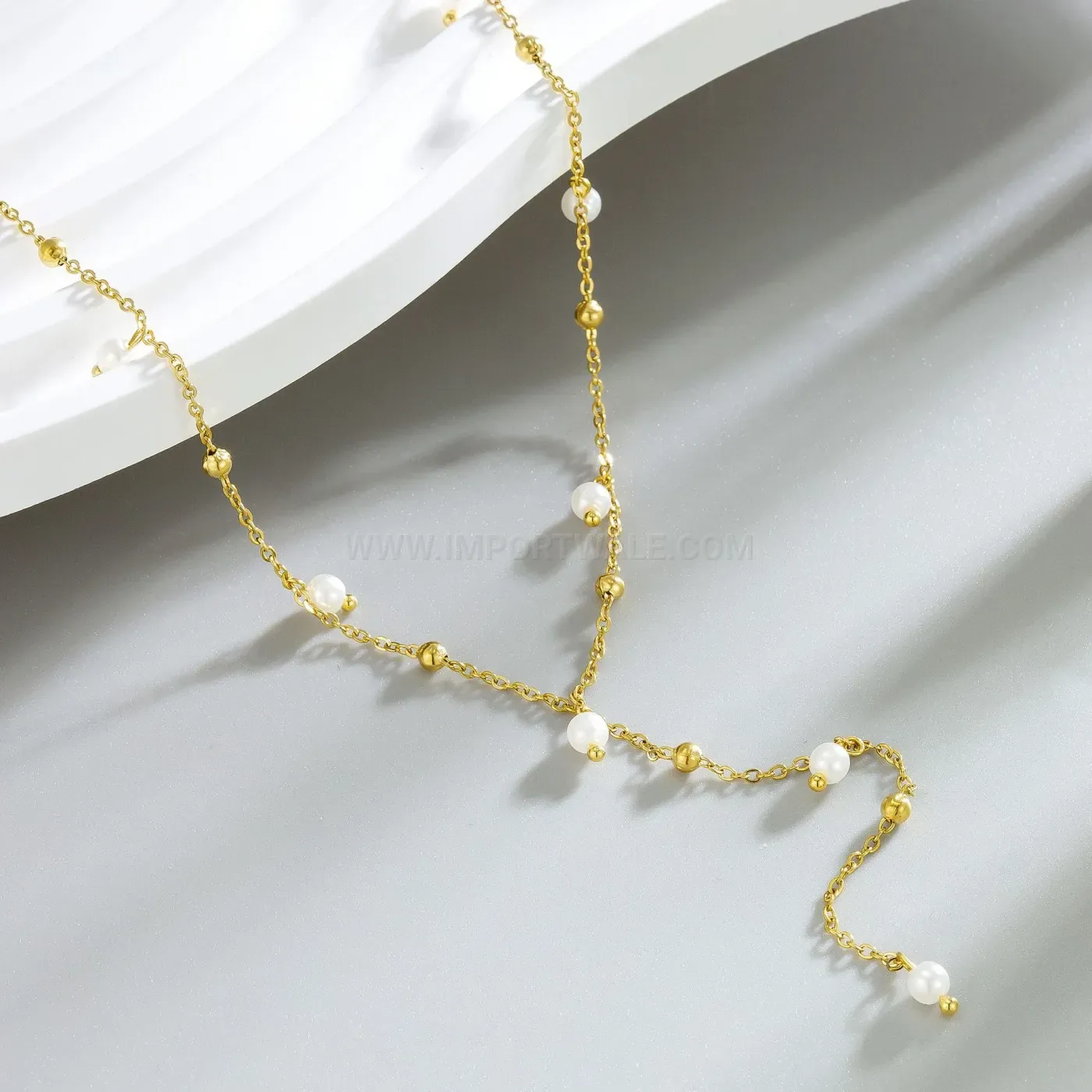 Chic Elegantly Accentuated Pearl Tassel Stainless Steel Clavicle Chain Necklace