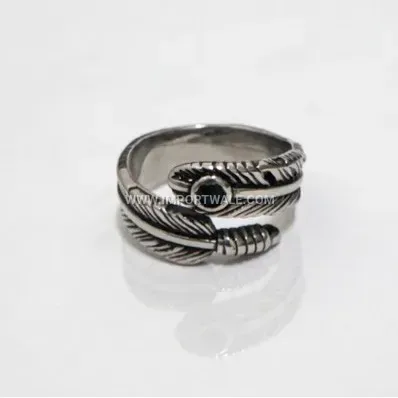 Minimalist Cast Stainless Steel Feather Adjustable Open Ring