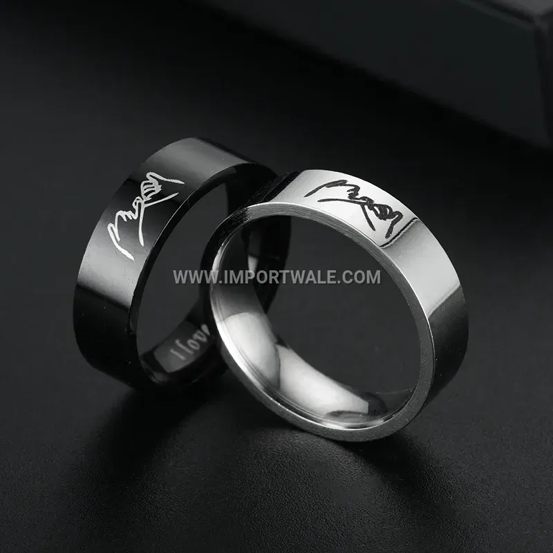Engraved Holding Hands Titanium Steel Couple Band Ring
