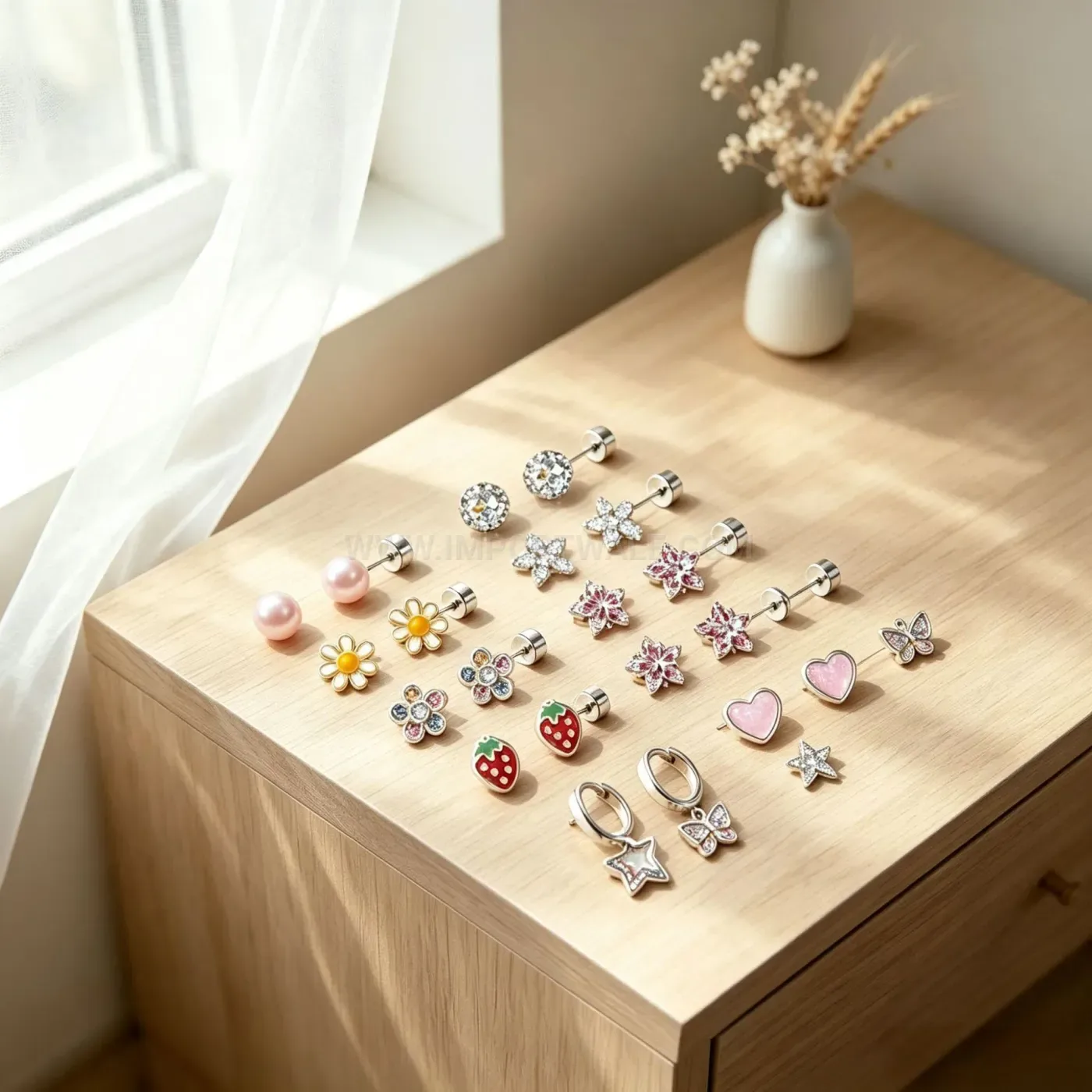 Colorful Crystal Flower and Butterfly Threaded Stainless Steel Piercing Hoop