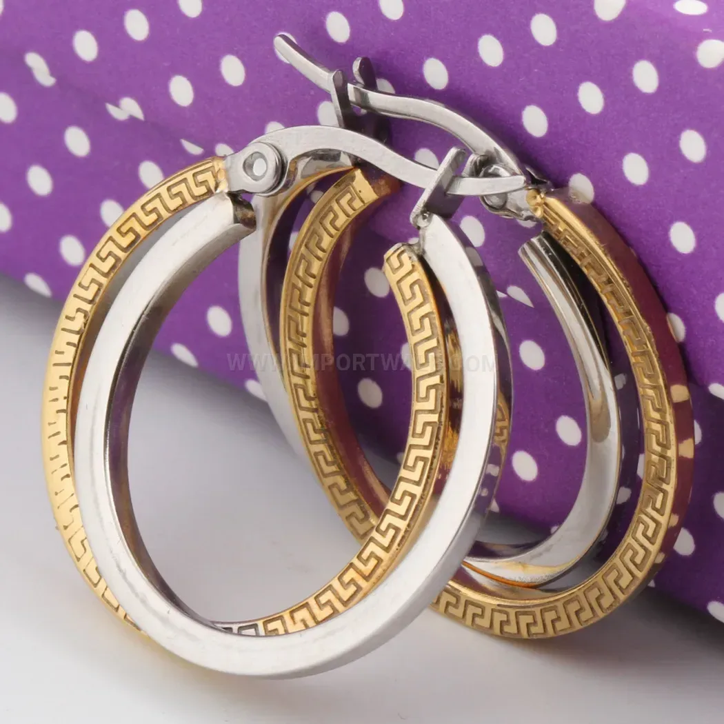 Stylish Vintage Two Tone Double Layer Stainless Steel Hoop Earrings