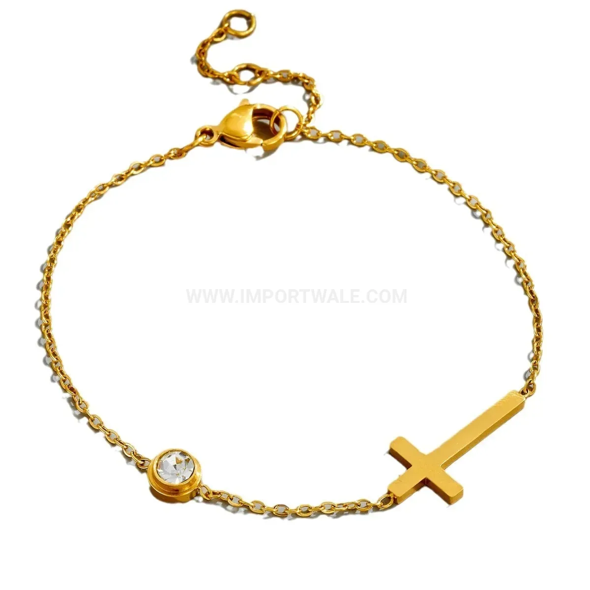 Stylish Minimalist Titanium Steel Cross Rhinestone Bracelet and Necklace
