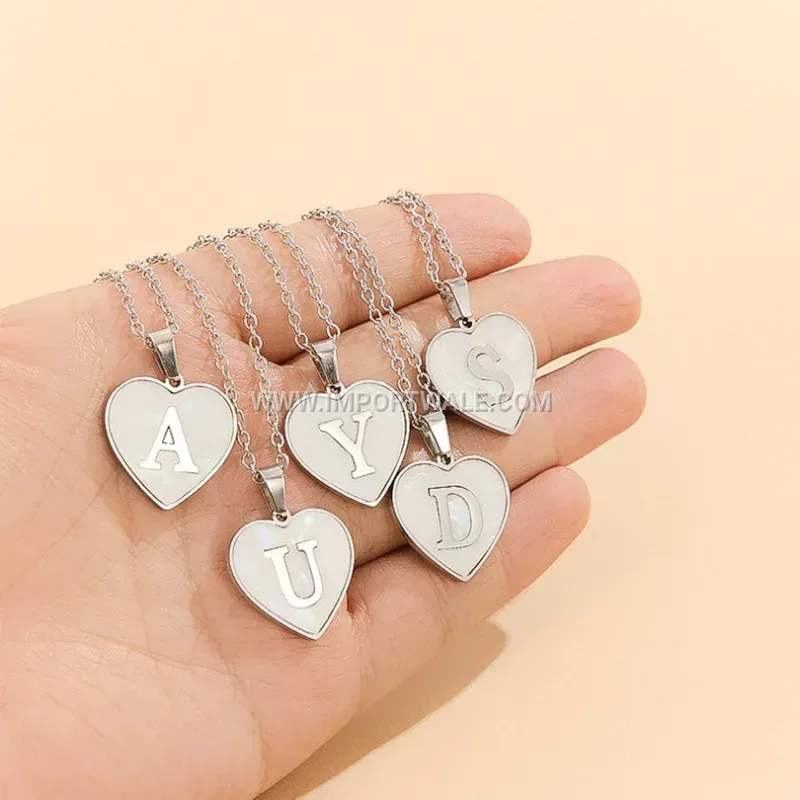 Initial Letter Shell Stainless Steel Pendant Link Chain Necklace
