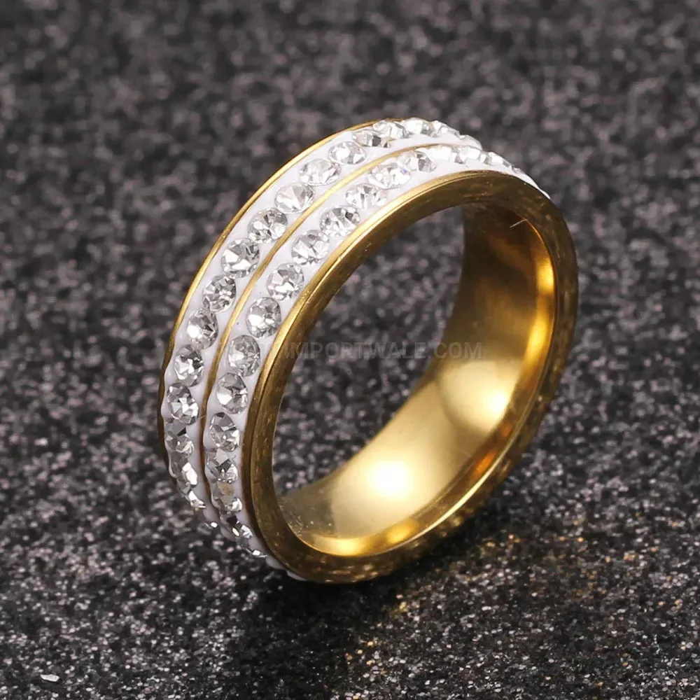 Chic Double-Row Crystal Embellished Stainless Steel Ring