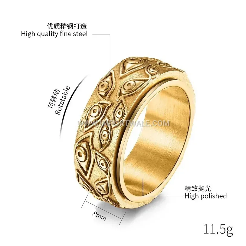 Evil Eye Spinner Stainless Steel Gold Plated Ring