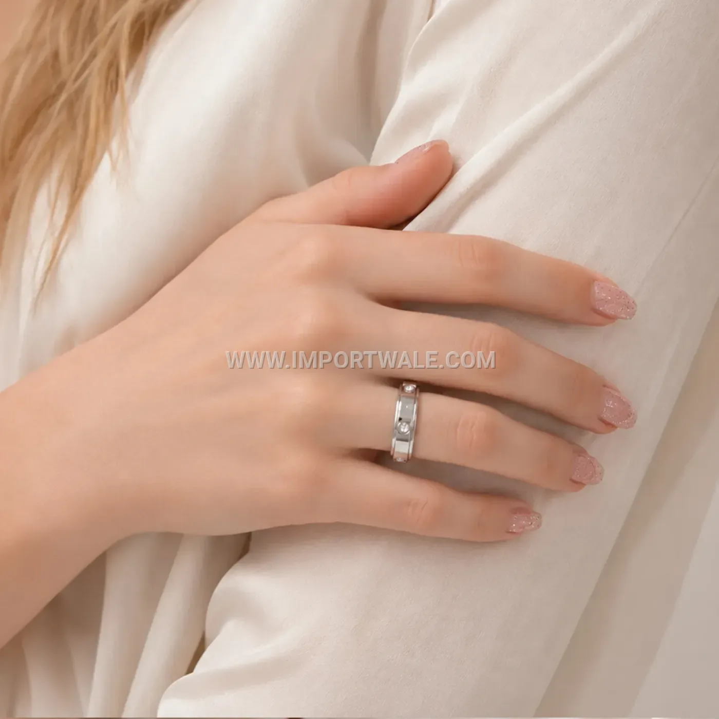 Spinning Rhinestone Stainless Steel Couple Band Ring