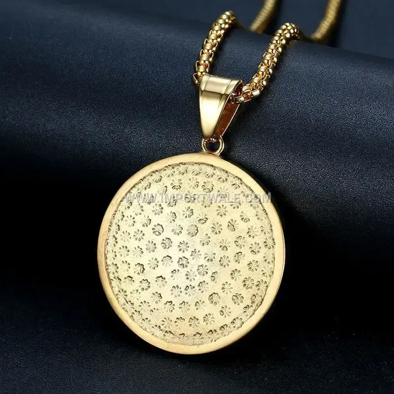 Gold Plated Stainless Steel Coin Pendant Moissanite Islamic Medal Necklace