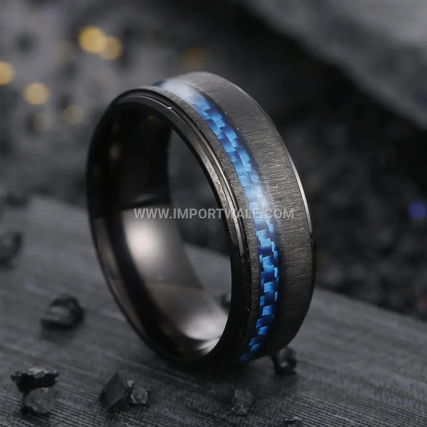 Brushed Matte Stainless Steel Carbon Fiber Band Ring