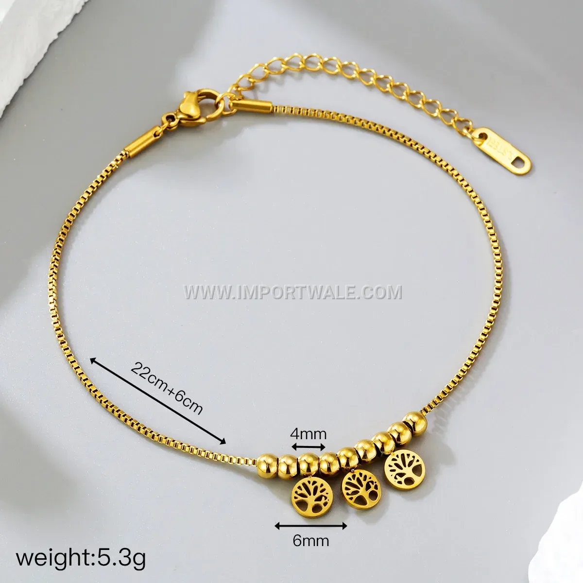 Hollow Stainless Steel Geometric Lucky Charm Anklet