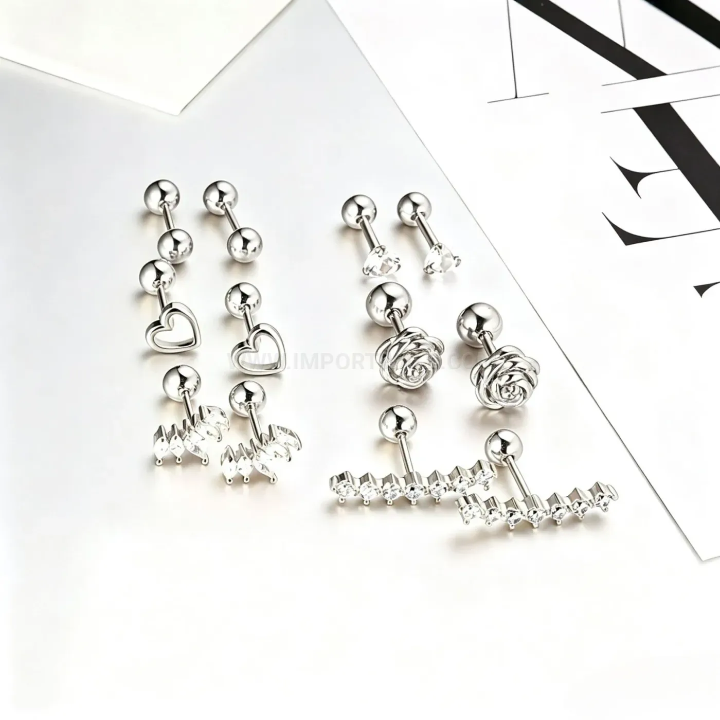 Modern Stainless Steel Heart Rhinestone Flat Back Piercing Studs