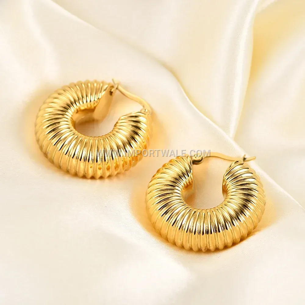 Textured Threaded Hoop Stainless Steel Earrings