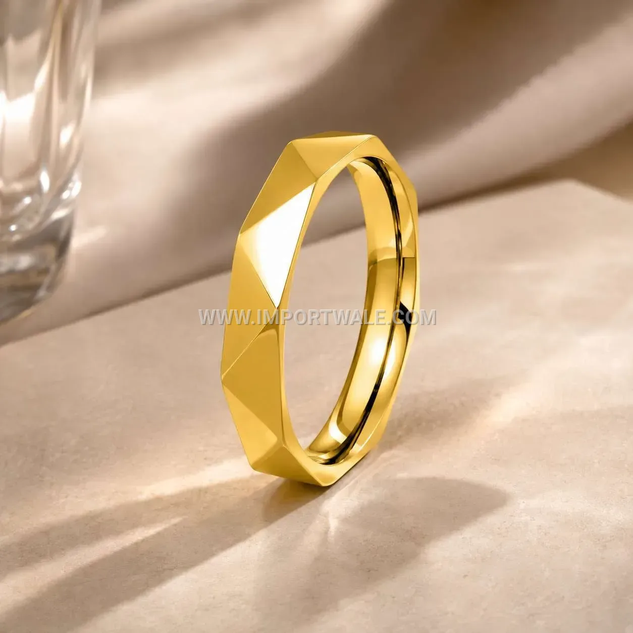 Geometric Prism Faceted Titanium Steel Women's Ring