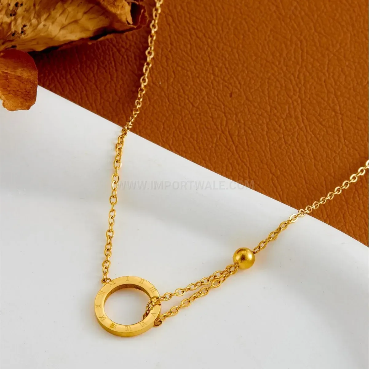 Elegant Sleek Titanium Steel Roman Numeral Disc Collar Necklace