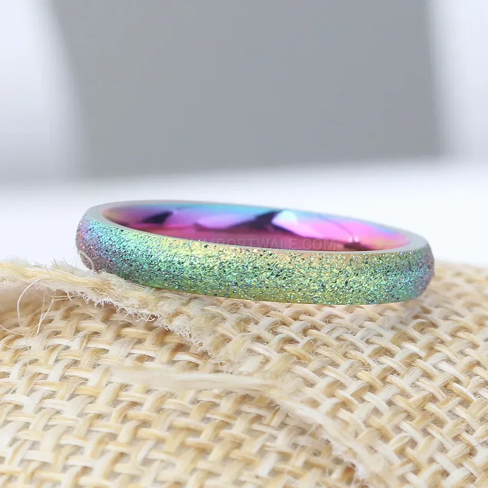 Stylish Frosted Rainbow Sand Stainless Steel Slim Band Ring