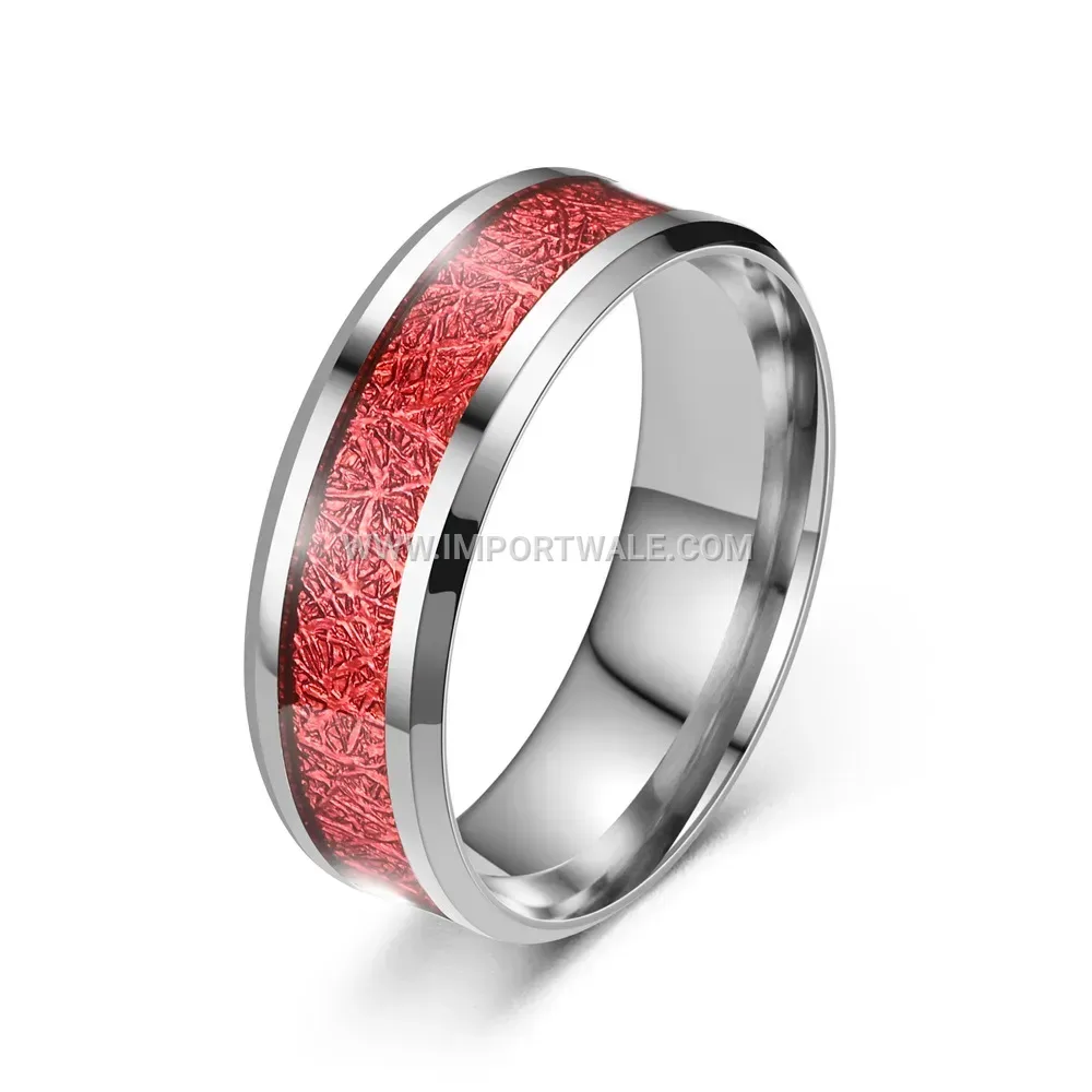 Beveled Stainless Steel Ring with Silk Thread Inlay