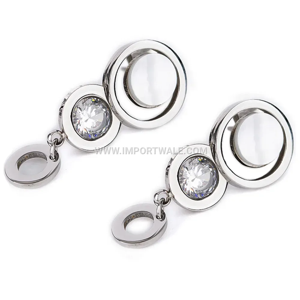 Stainless Steel Cutout Teardrop Earrings with Shell Accent and Rhinestones